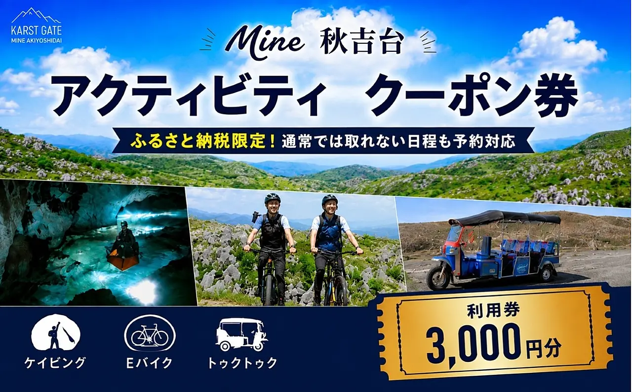 Mine 秋吉台 アクティビティ クーポン券 3,000円分 ｜ ふるさと納税